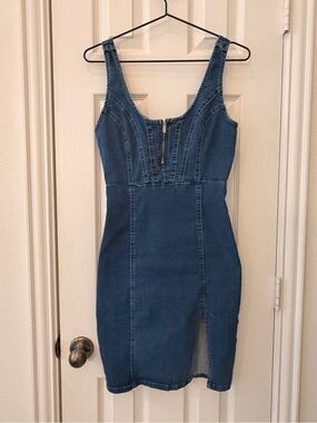 Guess Blue Denim Zip-Front Dress